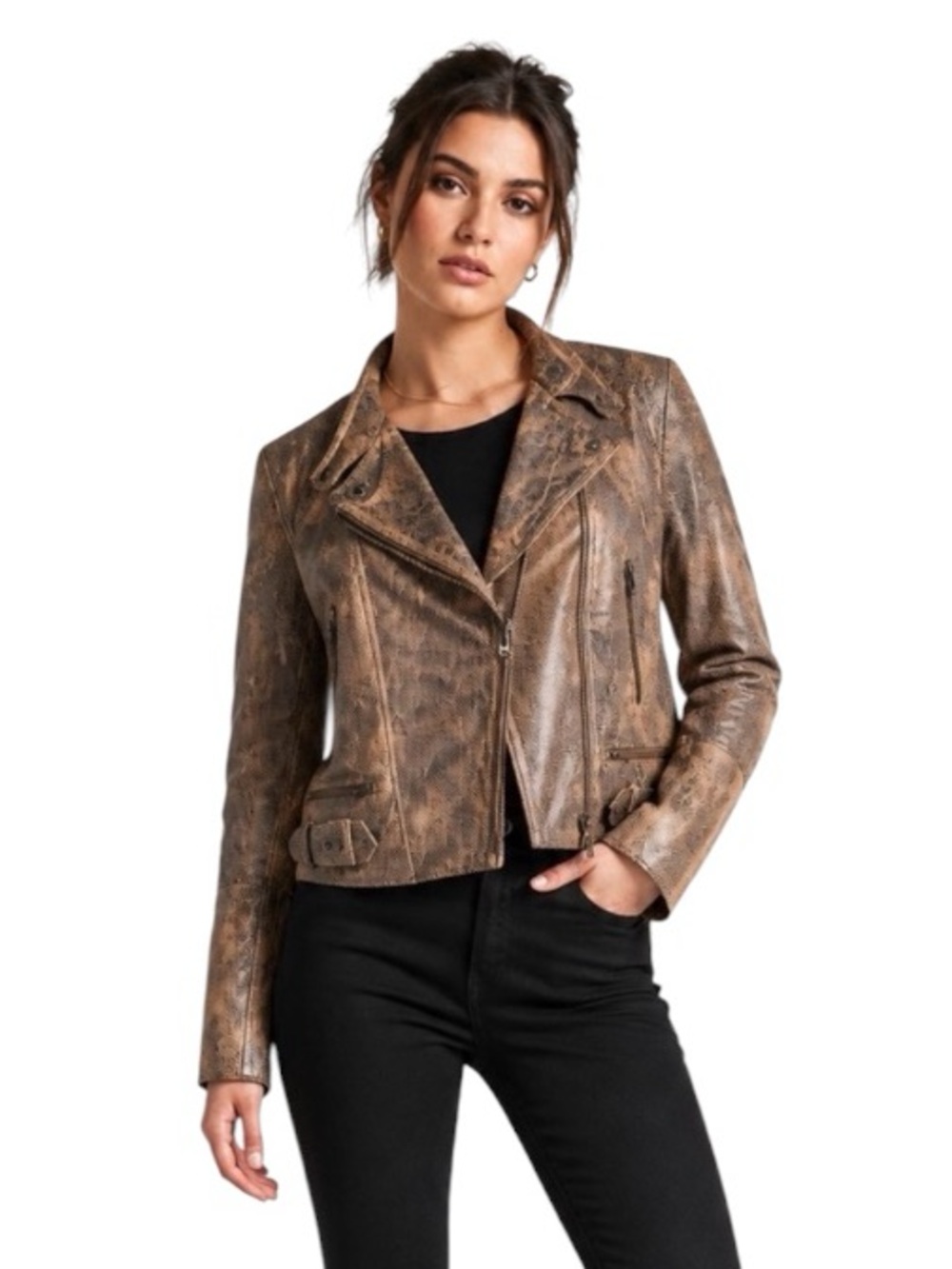 Free People Snake Skin Fenix Faux Leather Jacket New With Tag